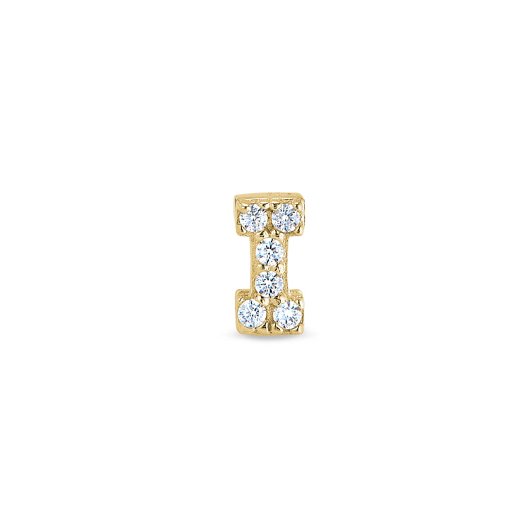 Gold Finish Sterling Silver Micropave I Initial Charm with Simulated Diamonds