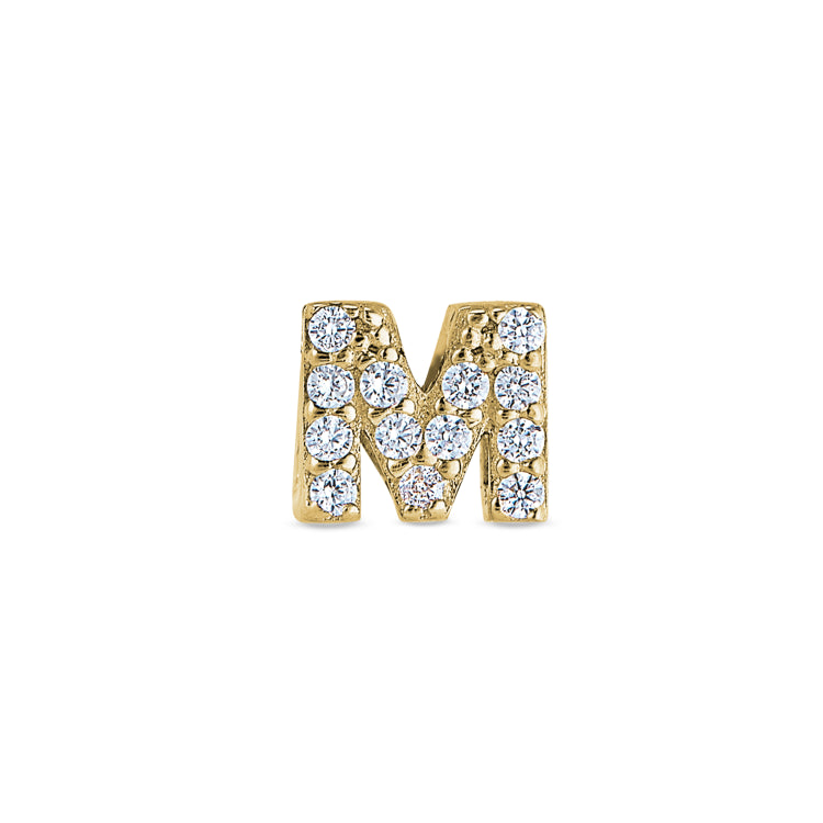 Gold Finish Sterling Silver Micropave M Initial Charm with Simulated Diamonds