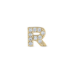 Gold Finish Sterling Silver Micropave R Initial Charm with Simulated Diamonds