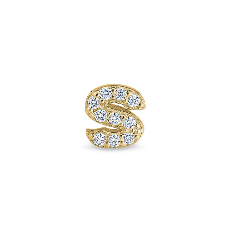 Gold Finish Sterling Silver Micropave S Initial Charm with Simulated Diamonds