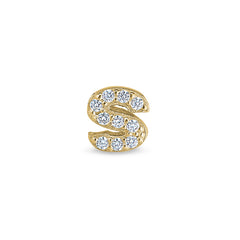 Gold Finish Sterling Silver Micropave S Initial Charm with Simulated Diamonds