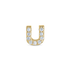 Gold Finish Sterling Silver Micropave U Initial Charm with Simulated Diamonds