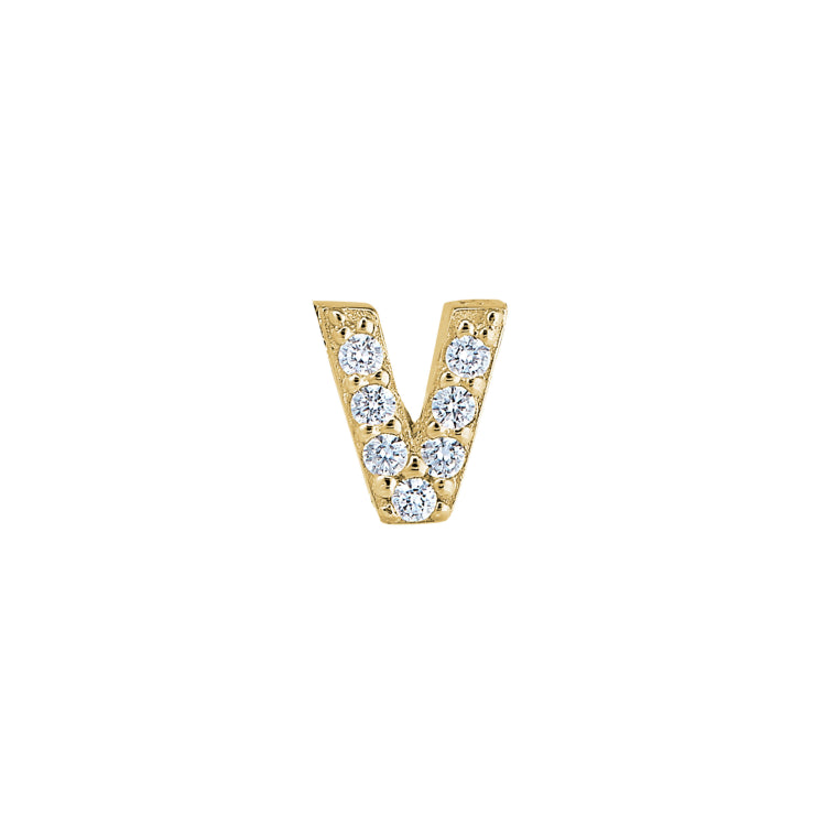 Gold Finish Sterling Silver Micropave V Initial Charm with Simulated Diamonds