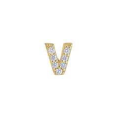 Gold Finish Sterling Silver Micropave V Initial Charm with Simulated Diamonds