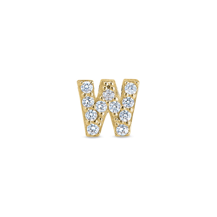 Gold Finish Sterling Silver Micropave W Initial Charm with Simulated Diamonds