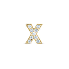Gold Finish Sterling Silver Micropave X Initial Charm with Simulated Diamonds