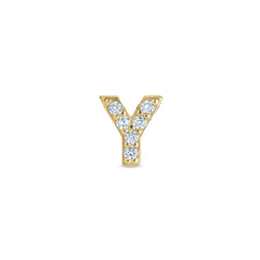 Gold Finish Sterling Silver Micropave Y Initial Charm with Simulated Diamonds