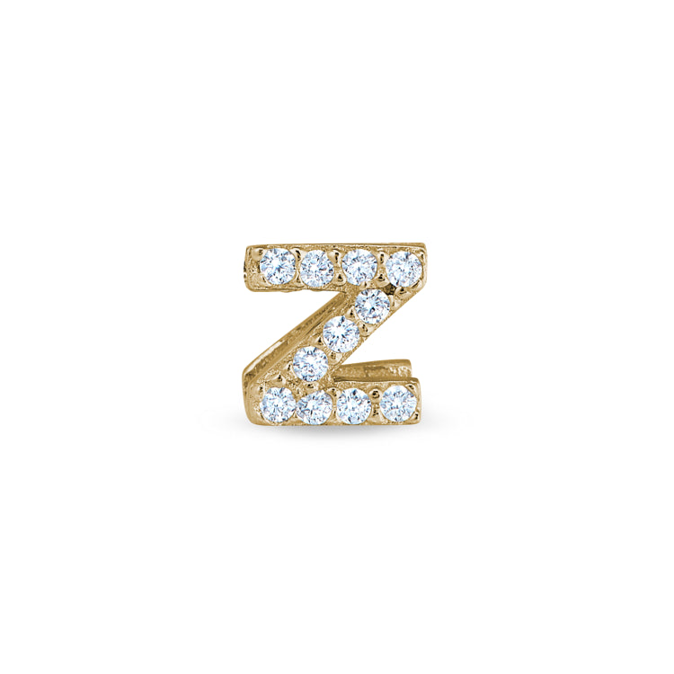 Gold Finish Sterling Silver Micropave Z Initial Charm with Simulated Diamonds