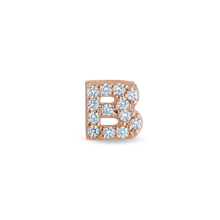 Rose Gold Finish Sterling Silver Micropave B Initial Charm with Simulated Diamonds