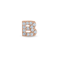 Rose Gold Finish Sterling Silver Micropave B Initial Charm with Simulated Diamonds