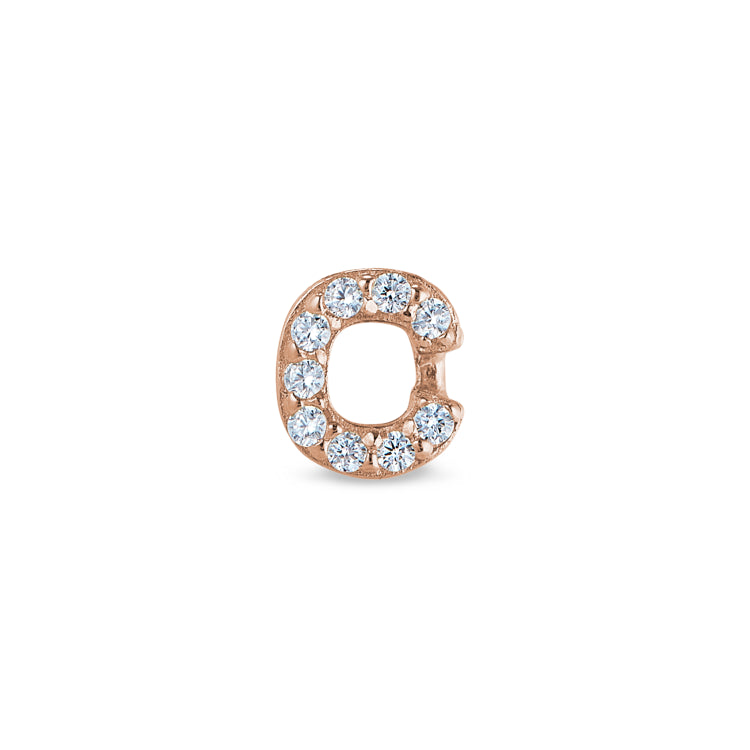 Rose Gold Finish Sterling Silver Micropave C Initial Charm with Simulated Diamonds