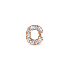 Rose Gold Finish Sterling Silver Micropave C Initial Charm with Simulated Diamonds