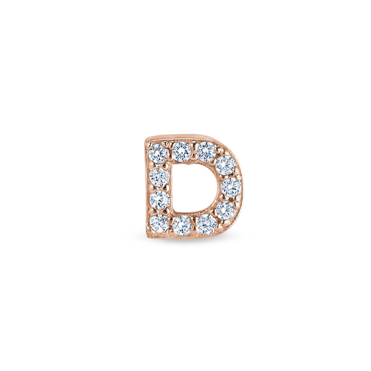 Rose Gold Finish Sterling Silver Micropave D Initial Charm with Simulated Diamonds