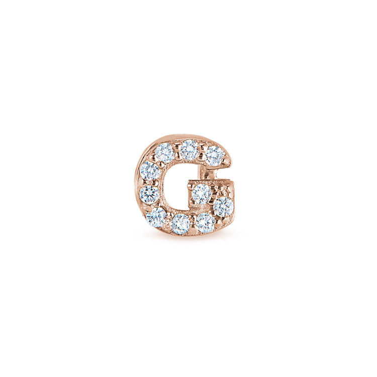 Rose Gold Finish Sterling Silver Micropave G Initial Charm with Simulated Diamonds