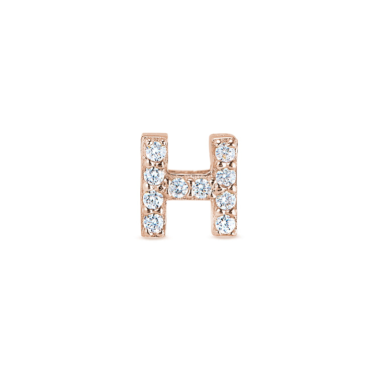 Rose Gold Finish Sterling Silver Micropave H Initial Charm with Simulated Diamonds