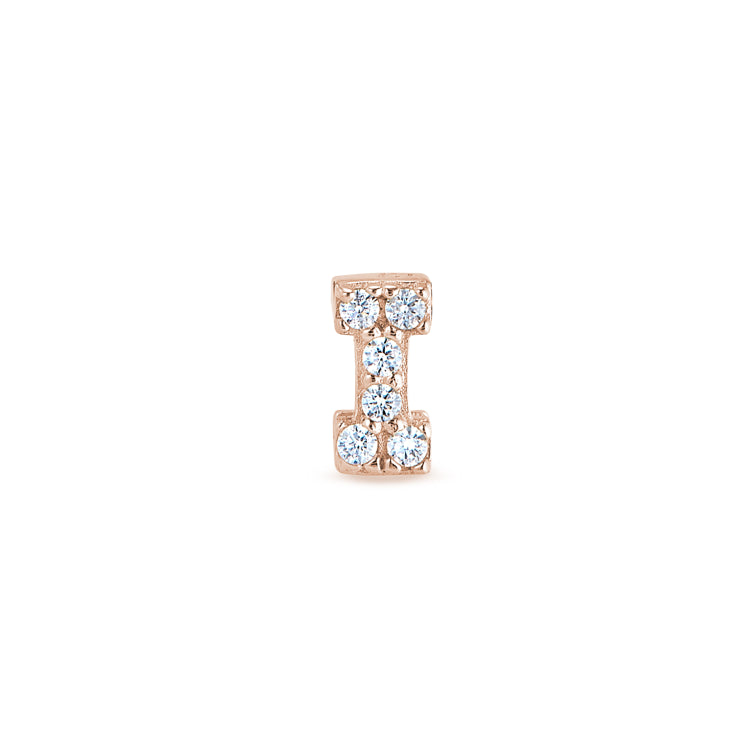 Rose Gold Finish Sterling Silver Micropave I Initial Charm with Simulated Diamonds