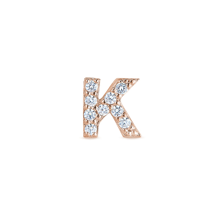 Rose Gold Finish Sterling Silver Micropave K Initial Charm with Simulated Diamonds