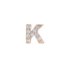 Rose Gold Finish Sterling Silver Micropave K Initial Charm with Simulated Diamonds