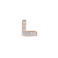 Rose Gold Finish Sterling Silver Micropave L Initial Charm with Simulated Diamonds