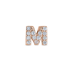 Rose Gold Finish Sterling Silver Micropave M Initial Charm with Simulated Diamonds