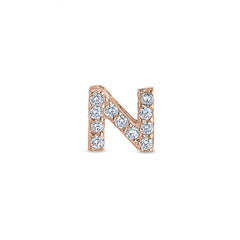 Rose Gold Finish Sterling Silver Micropave N Initial Charm with Simulated Diamonds