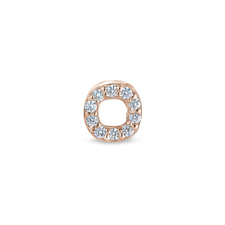Rose Gold Finish Sterling Silver Micropave O Initial Charm with Simulated Diamonds