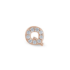 Rose Gold Finish Sterling Silver Micropave Q Initial Charm with Simulated Diamonds