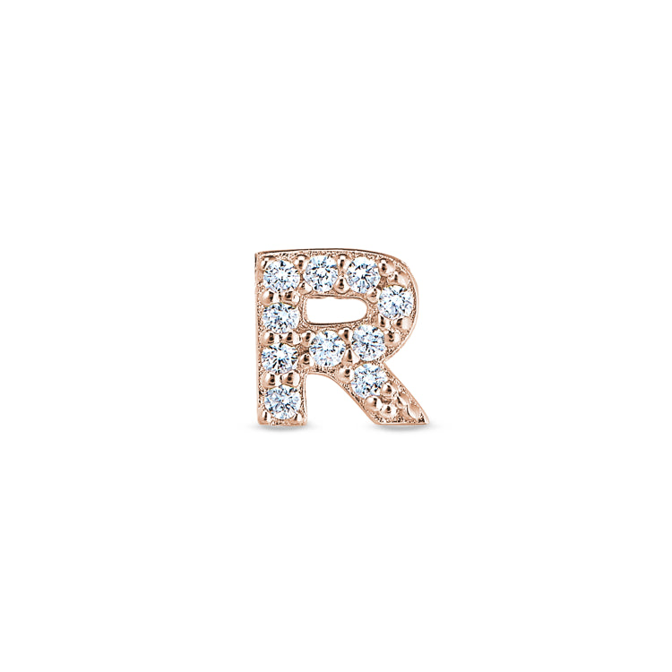 Rose Gold Finish Sterling Silver Micropave R Initial Charm with Simulated Diamonds