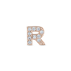 Rose Gold Finish Sterling Silver Micropave R Initial Charm with Simulated Diamonds