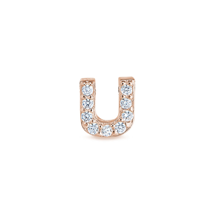 Rose Gold Finish Sterling Silver Micropave U Initial Charm with Simulated Diamonds