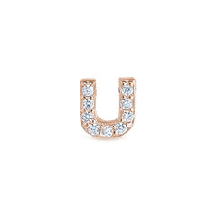 Rose Gold Finish Sterling Silver Micropave U Initial Charm with Simulated Diamonds