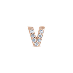 Rose Gold Finish Sterling Silver Micropave V Initial Charm with Simulated Diamonds