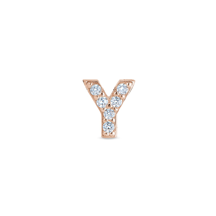 Rose Gold Finish Sterling Silver Micropave Y Initial Charm with Simulated Diamonds