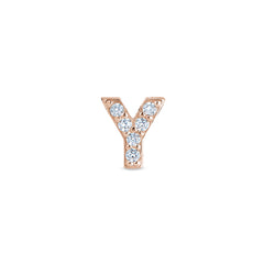 Rose Gold Finish Sterling Silver Micropave Y Initial Charm with Simulated Diamonds
