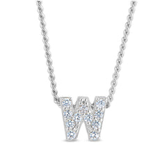 Platinum finish sterling silver micropave w initial pendant with simulated diamonds on 18 curb chain