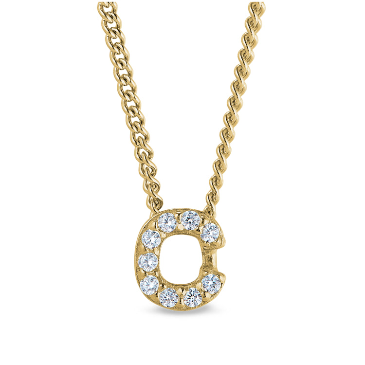 Gold finish sterling silver micropave c initial pendant with simulated diamonds on 18 curb chain