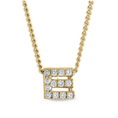 Gold finish sterling silver micropave e initial pendant with simulated diamonds on 18 curb chain