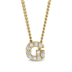 Gold finish sterling silver micropave g initial pendant with simulated diamonds on 18 curb chain