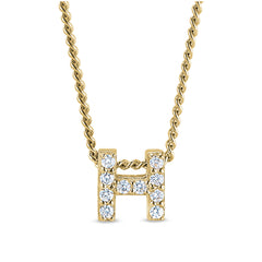 Gold finish sterling silver micropave h initial pendant with simulated diamonds on 18 curb chain