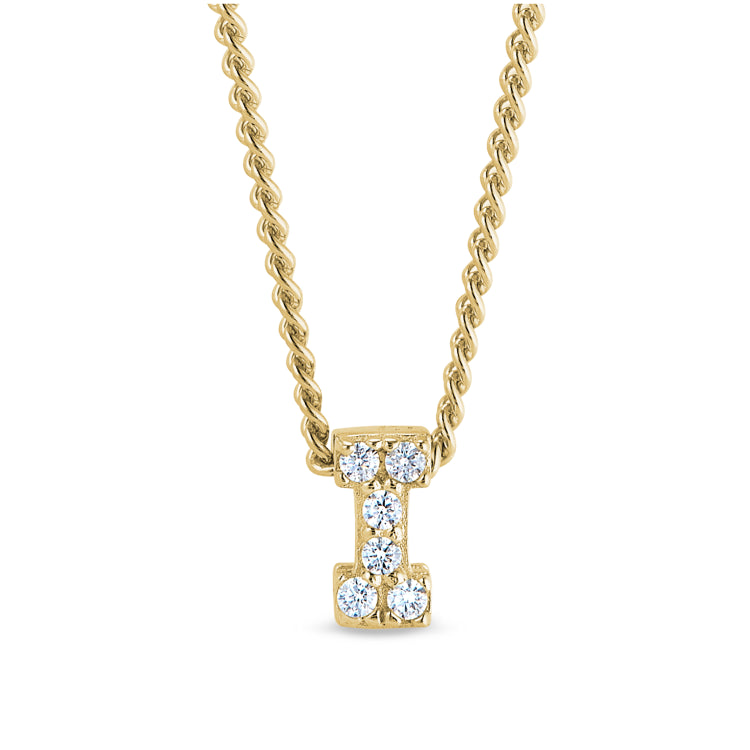 Gold finish sterling silver micropave i initial pendant with simulated diamonds on 18 curb chain