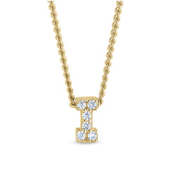Gold finish sterling silver micropave i initial pendant with simulated diamonds on 18 curb chain