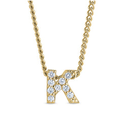 Gold finish sterling silver micropave k initial pendant with simulated diamonds on 18 curb chain