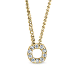 Gold finish sterling silver micropave o initial pendant with simulated diamonds on 18 curb chain