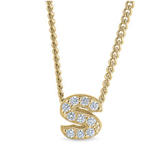 Gold finish sterling silver micropave s initial pendant with simulated diamonds on 18 curb chain