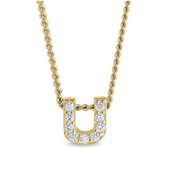 Gold finish sterling silver micropave u initial pendant with simulated diamonds on 18 curb chain