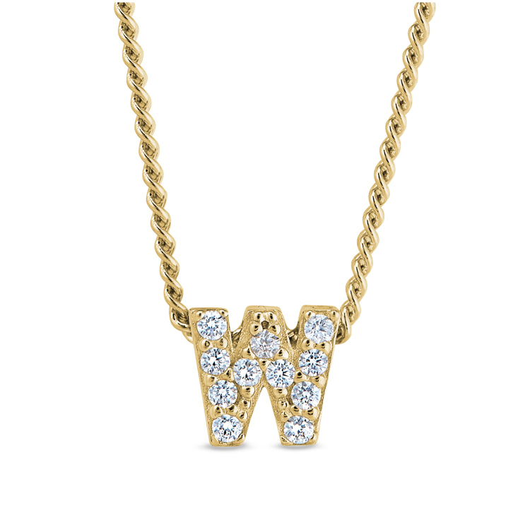 Gold finish sterling silver micropave w initial pendant with simulated diamonds on 18 curb chain