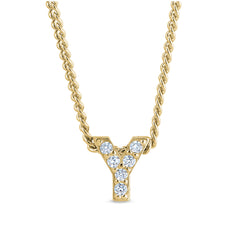 Gold finish sterling silver micropave y initial pendant with simulated diamonds on 18 curb chain
