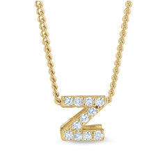 Gold finish sterling silver micropave z initial pendant with simulated diamonds on 18 curb chain