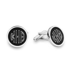 Rhodium Finish Black Aluminum Insert Round Cufflinks
