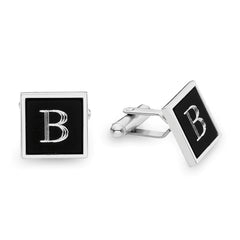 Rhodium Finish Black Aluminim Insert Square Cufflinks
